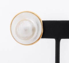 Modern Mabe Blister Pearl and 14K Yellow Gold Earrings