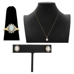 Modernist Opal and Tanzanite 14K Yellow Gold Jewelry Set, 3