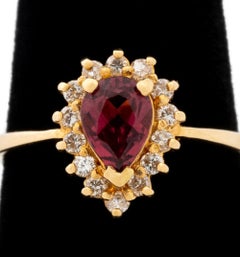 Rubellite and Diamond 14K Yellow Gold Cocktail Ring