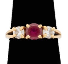 14K Yellow Gold Pink Tourmaline and Diamond Three-Stone Ring