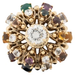 14K Yellow Gold and Multicolored Gemstone Cluster Ring