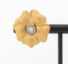 Flower Form 14K Yellow Gold and Diamond Art Earrings