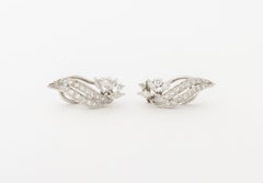 Modernist 18K White Gold and Diamond Floriform Earrings