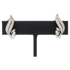 Modernist 18K White Gold and Diamond Floriform Earrings