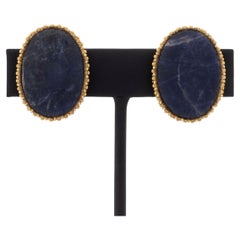 Pair of Lalaounis 18K Yellow Gold and Lapis Earrings