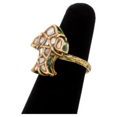 Antique Bird Form 18K Yellow Gold, Diamond, and Enamel Ring