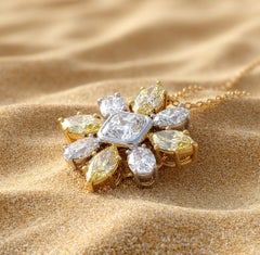 3.52 Carat Natural Fancy Intense Yellow and White Diamond 18K Gold Pendant Neckl