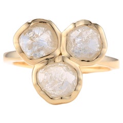 Anello con tre diamanti grezzi naturali da 0,92 carati in oro giallo 18 carati