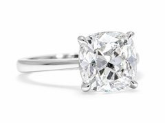 GIA 4.01 Carat F Color VS2 Forevermark Cushion Diamond Platinum Solitaire Ring