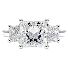 GIA 4.02ct H Color SI1 Princess Diamond Platinum Three-Stone Ring