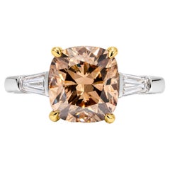 GIA 3.71ct Fancy Yellowish Brown VS2 Cushion Diamond Platinum & 18K Gold Ring