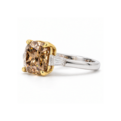 GIA 3.71ct Fancy Yellowish Brown VS2 Cushion Diamond Platinum & 18K Gold Ring
