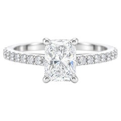 GIA 1.01 Carat E VS1 Radiant Diamond Pavé 18K White Gold Engagement Ring