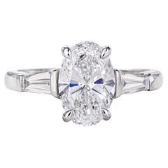 GIA 2.01 Carat D VS2 Oval Diamond 2.40 Carat Total Platinum Engagement Ring
