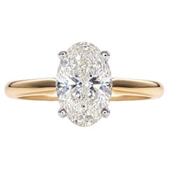 Anello solitario in oro bicolore 14 carati con diamante ovale da 2,01 carati, certificato GIA, colore K, purezza SI1