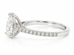 Anillo de oro blanco de 18 quilates con pavé, con un diamante en forma de pera de 1,01 ct, color D y claridad VS1, certificado por el GIA