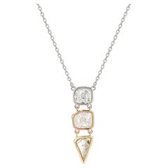 Natural Rough Diamond Slice Pendant Necklace in 18K White, Rose and Yellow Gold