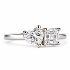 GIA D SI1 & SI2 Heart and Asscher Cut Diamond Two-Stone Platinum Ring