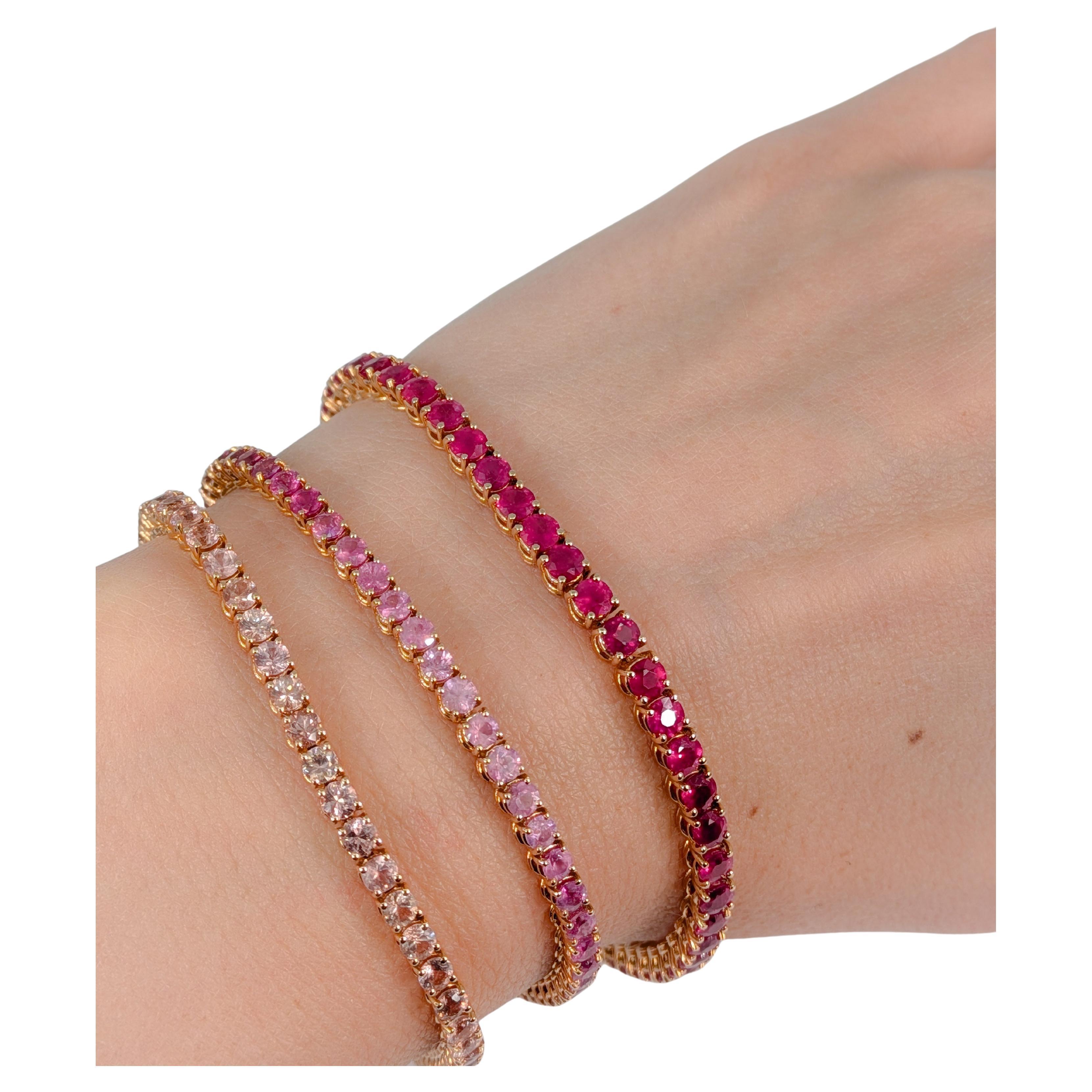 Pink Natural Ruby Tennis Bracelet in 18k 750 Rose Gold 19.5cm x 3.4mm