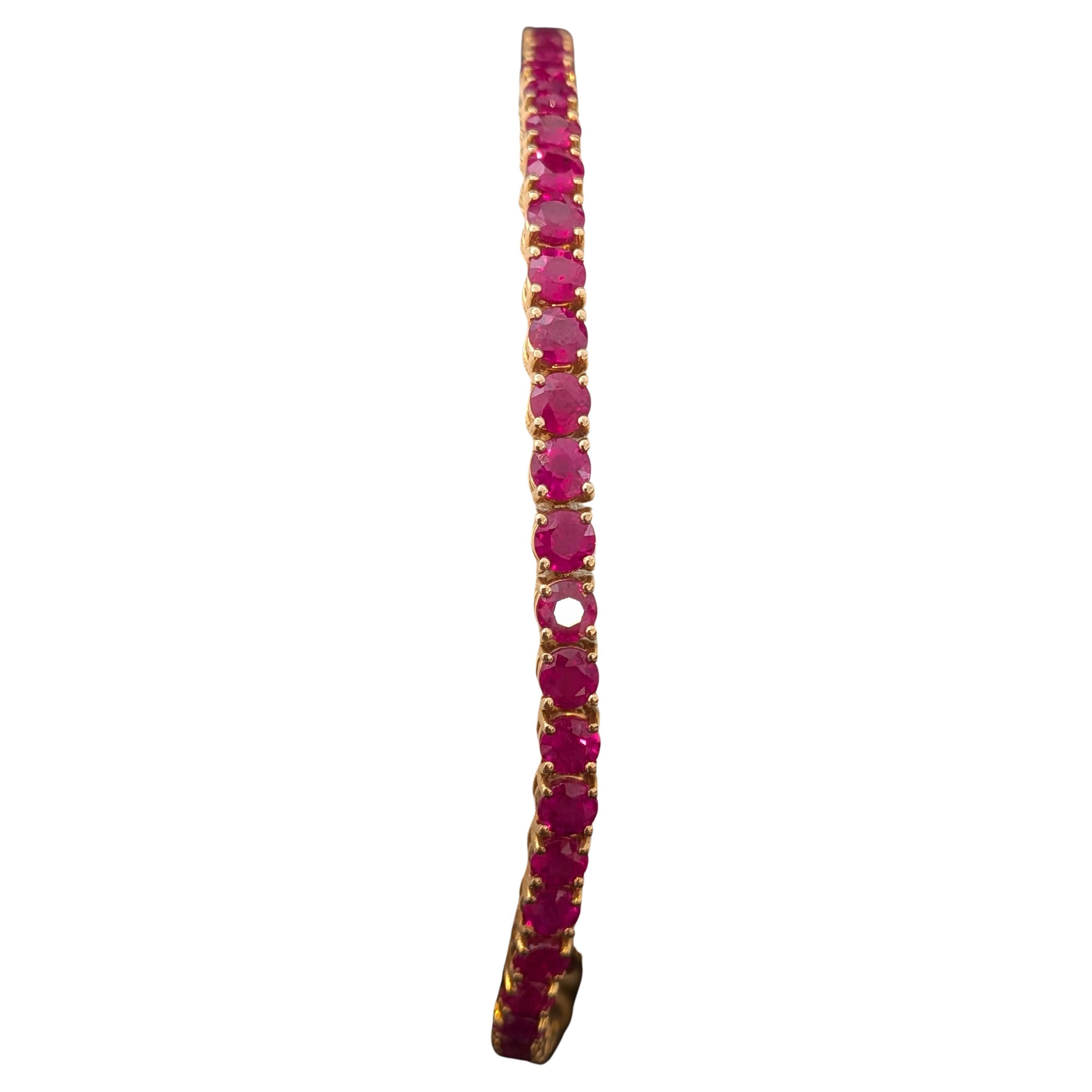 Pink Natural Ruby Tennis Bracelet in 18k 750 Rose Gold 19.5cm x 3.4mm en vente