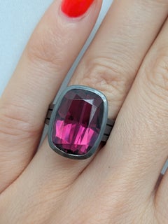 13.70 Raspberry Garnet Cushion Cut Titanium Ring 18k by Maximilian Hemmerle