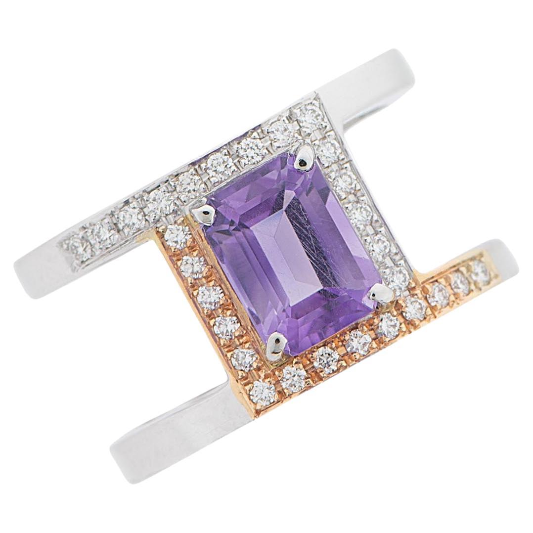 "Bora", Ring aus 18k Weiß- und Roségold,  HS SI Brillianten und Amethyst.