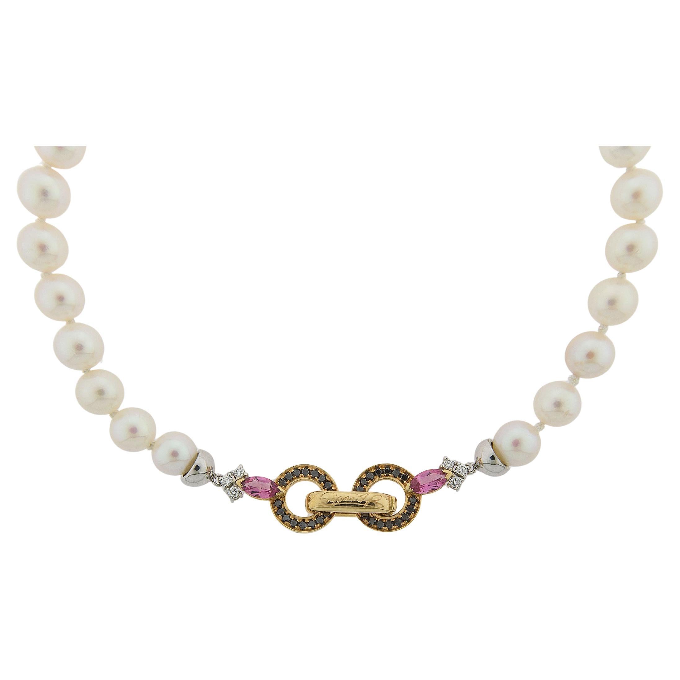 Collar de perlas "Vivace" de Oro con VVS1 E/F  Brillantes y Turmalina. en venta