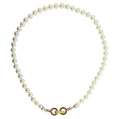 SigridB Pearl Necklace "Vivace" VVS1 E/F Brilliants Tourmalines 18K Gold