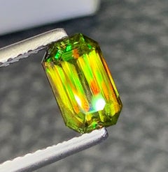 Natural Chrome Sphene (Titanite) Gemstone 1.33 Carat – Emerald Cut Rainbow Fire