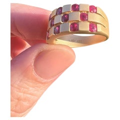 18k Yellow Gold and 1.8 Ct Red Rubies 3-Row Checker Ring by Nancy Phillips