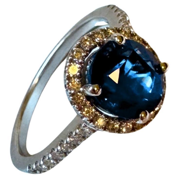 3.07 Ct Natural Blue Sapphire and .23 Ct Diamonds in 18K White Gold Ring For Sale