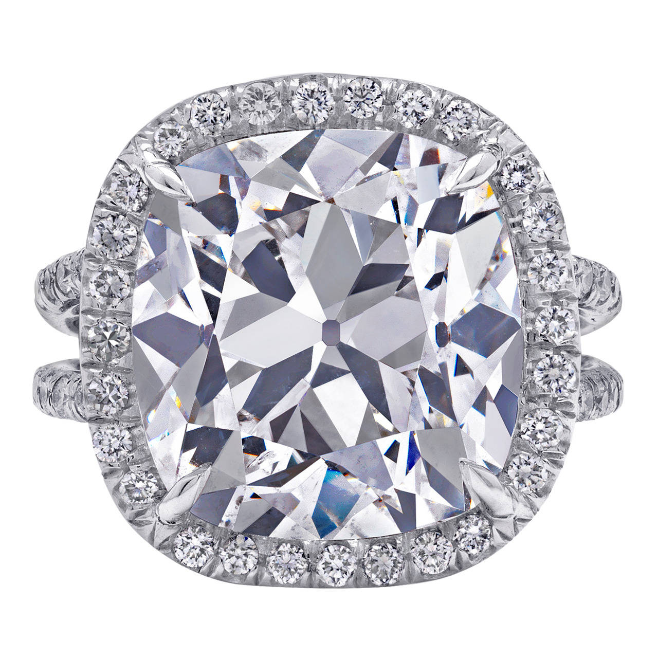 8 Carat Center Cushion Cut Diamond Platinum Ring