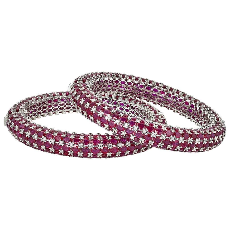 Stackable Ruby Diamond Gold Bracelets For Sale