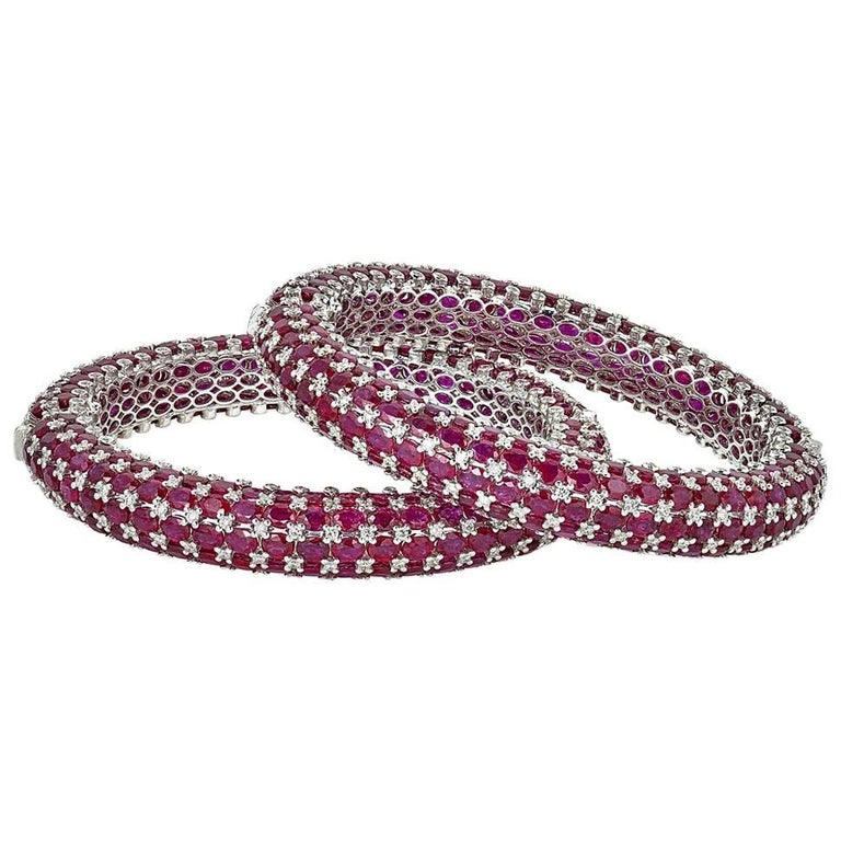 Stackable Ruby Diamond Gold Bracelets For Sale at 1stDibs stackable