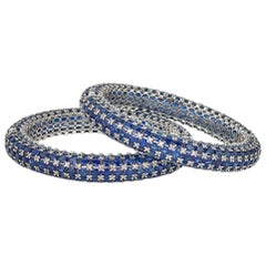 Stackable Blue Sapphire Diamond Gold Bracelets