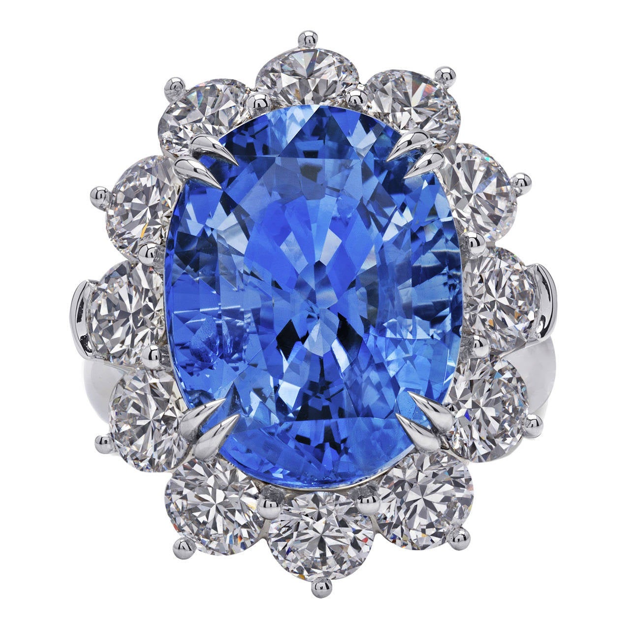 Ceylon Sapphire Ring with Large Round Diamonds