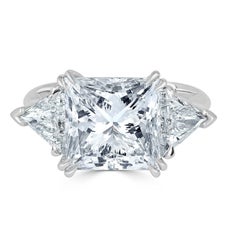 Platinum Ring 5.02 Cut Princess Cut Diamond D Color and Trillion Cut Diamonds