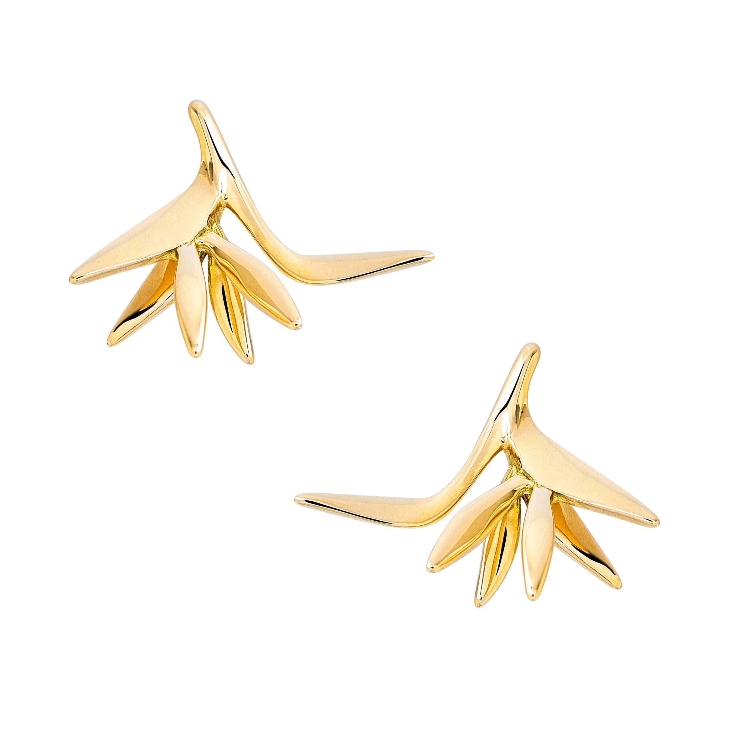 Yellow Gold Bird of Paradise Shaped Stud Earrings  For Sale