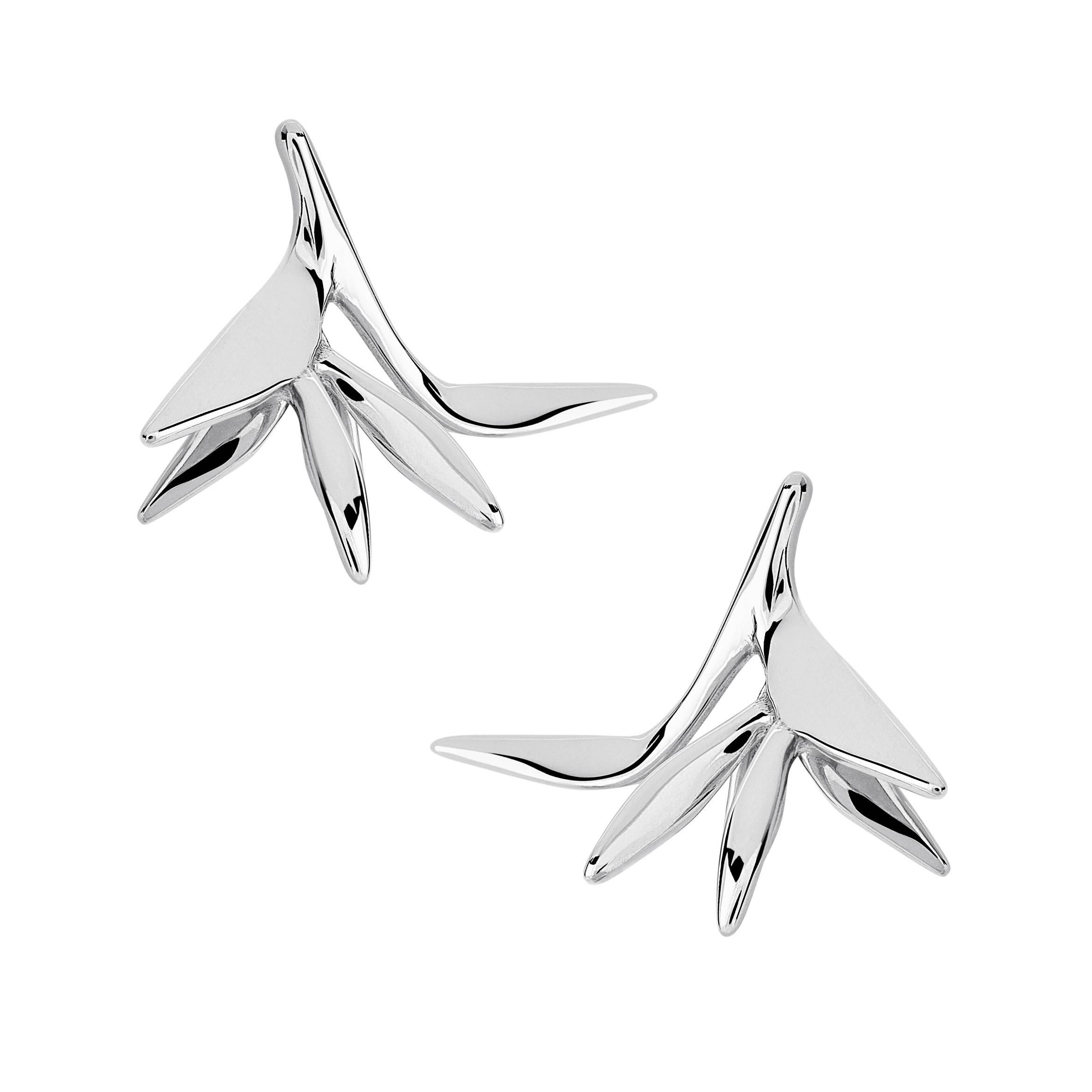 White Gold Bird of Paradise Shaped Stud Earrings  For Sale