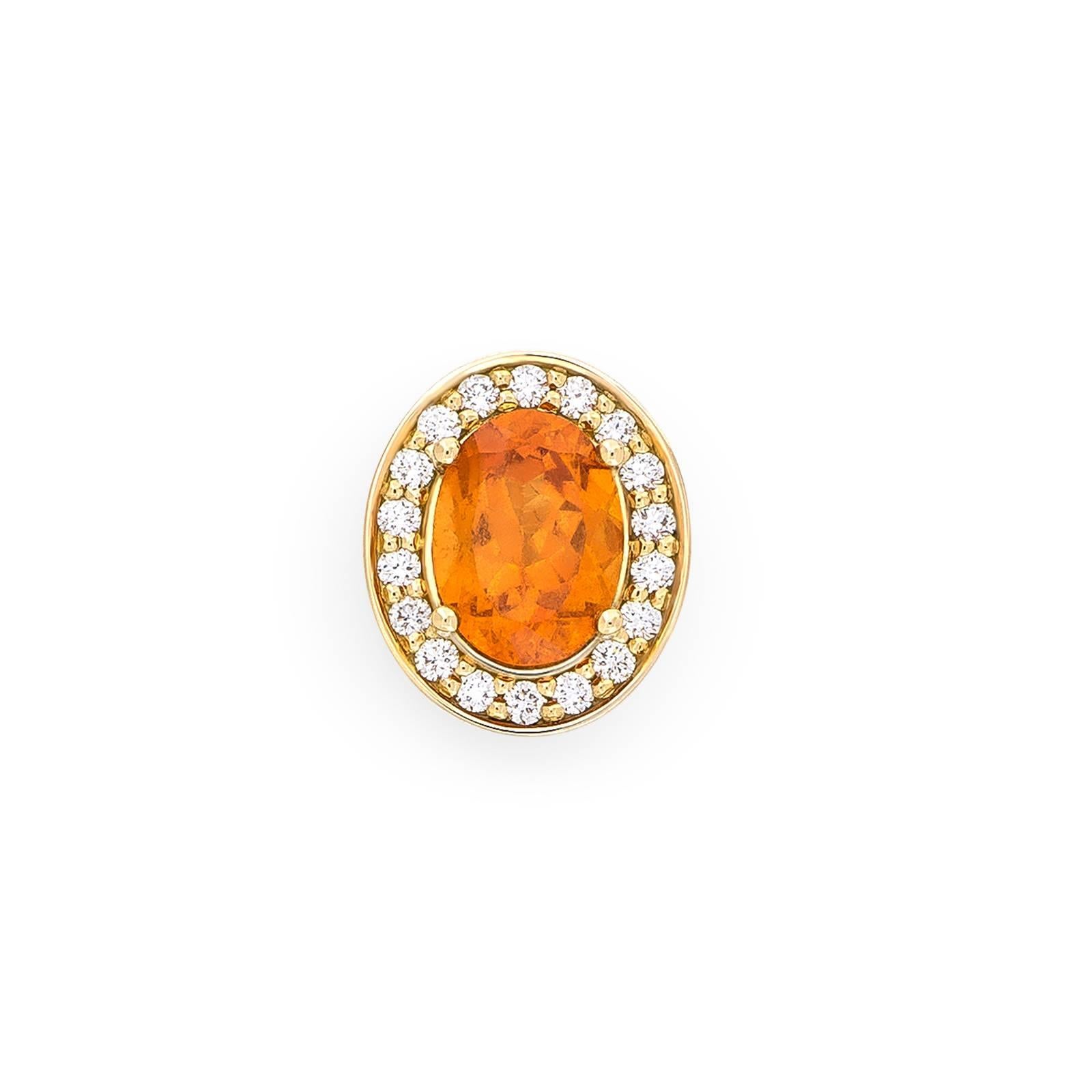 Yellow Gold Pave Set White Diamond Brilliant Orange Garnet Stud Earrings For Sale 2
