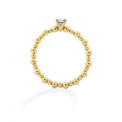 Yellow Gold Bead Texture Brilliant White Diamond Stacking Band Ring