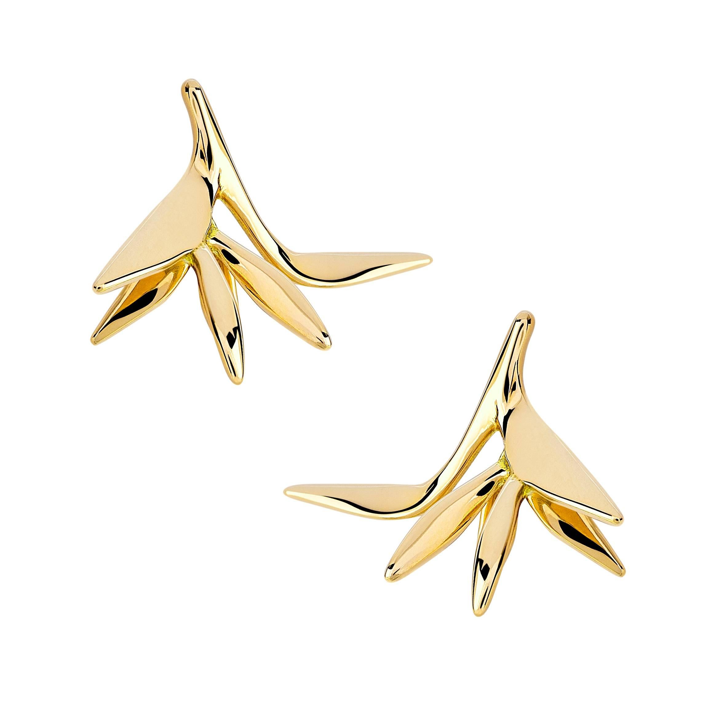 The Petite Bird of Paradise Earrings inherits its name from the tropical crane flower and are set in 18k Fairtrade yellow gold.