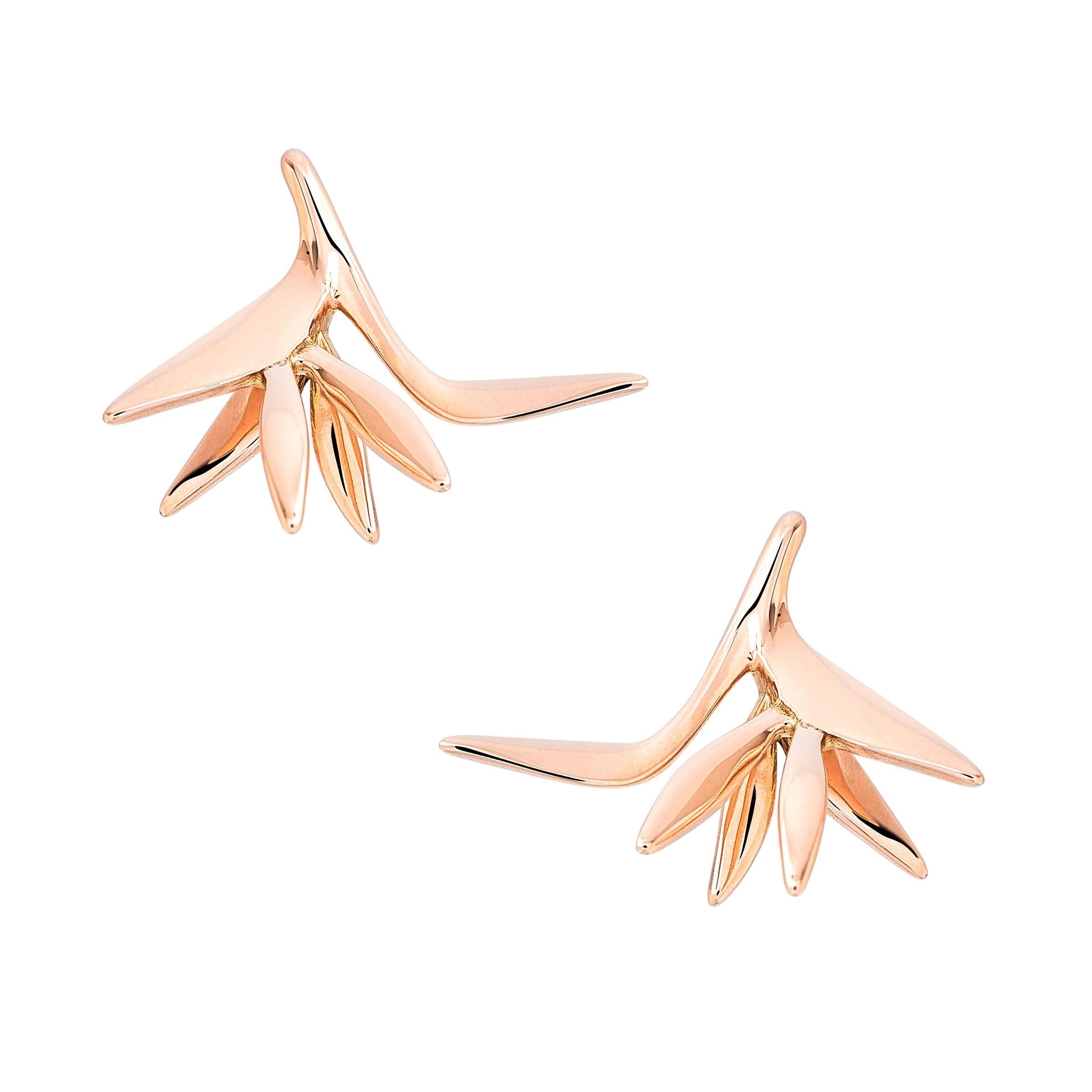 Rose Gold Bird of Paradise Shaped Stud Earrings  For Sale