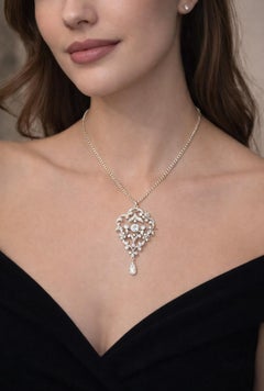 EDWARDIAN PLATINUM & GOLD Diamond Lavaliere Brooch-Pendant c1900