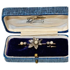 Antique Edwardian Gold Diamond Pearl Maple Leaf Brooch, Circa 1900