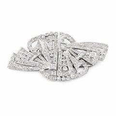 French Art Deco Platinum Diamond Double Clip Brooch, 5.50 Carats, circa 1928