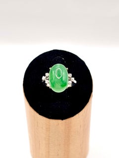 Vintage Art Deco White Gold Jade & Diamond Ring, 1980s