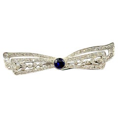 Diamond & Sapphire Bow Brooch, 18K Gold Circa 1920s