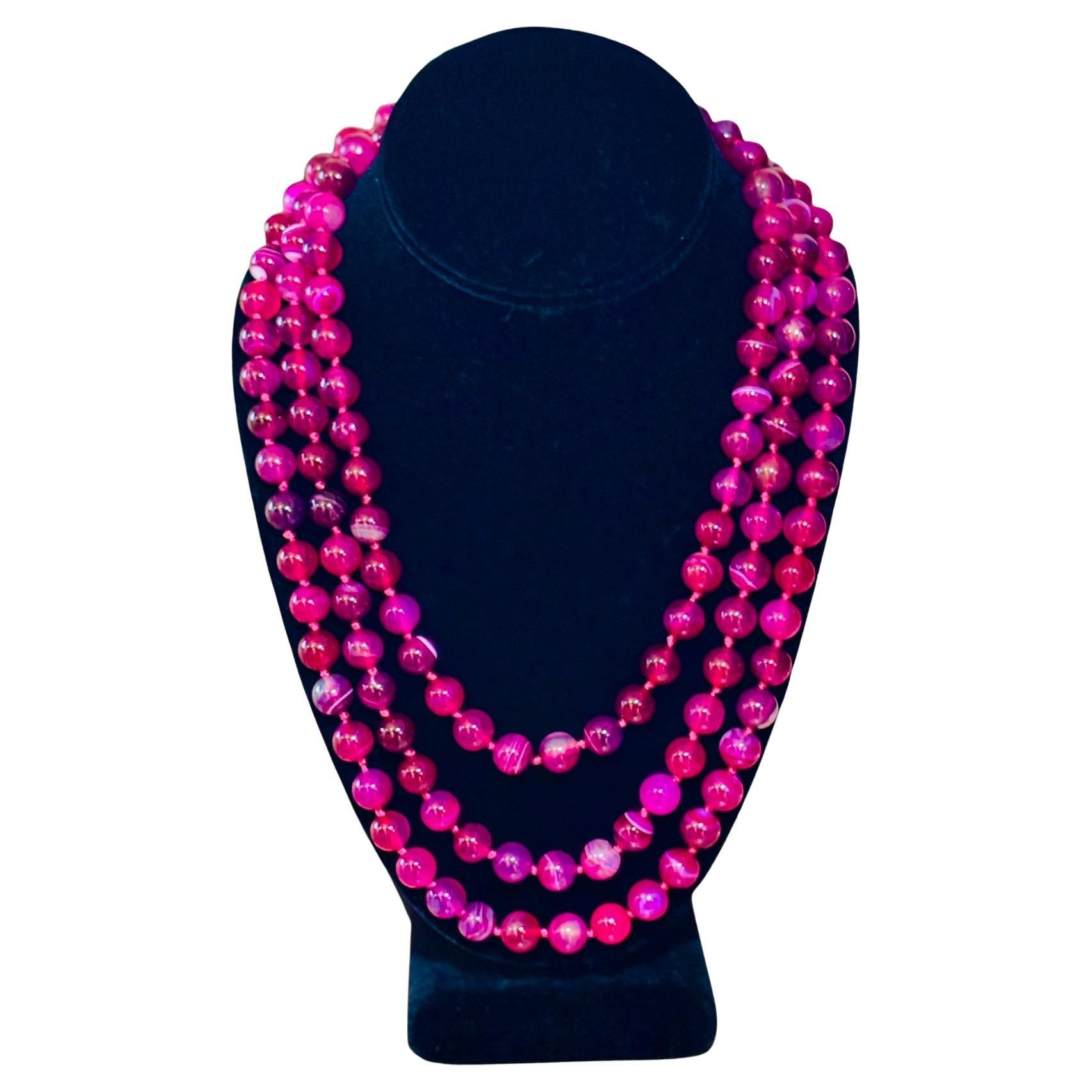 CERTIFIED BRAZILIAN AGATE Beads Long Necklace For Sale