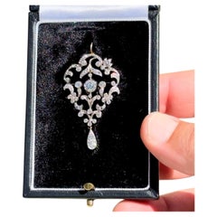 Antique Edwardian Platinum and Gold Diamond Lavaliere Brooch-Pendant, 1900